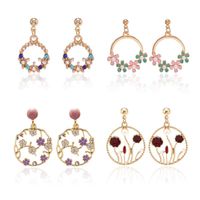 Korean New Color Flower Earrings Circle Geometric Zircon Earrings main image 1