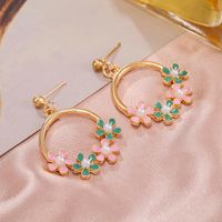 Korean New Color Flower Earrings Circle Geometric Zircon Earrings main image 3