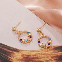 Korean New Color Flower Earrings Circle Geometric Zircon Earrings main image 4