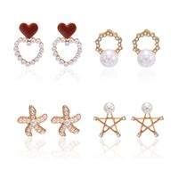 Korean Fashion Pearl Rhinestone Love Star Earrings Wholesale Nihaojewelry main image 2