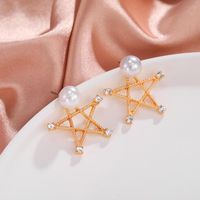 Korean Fashion Pearl Rhinestone Love Star Earrings Wholesale Nihaojewelry main image 4