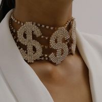 New Fashion Claw Chain Diamond Geometric Dollar Sign Punk Zircon Necklace Wholesale main image 4