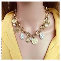 Fashion Exaggerated Portraits, Coins, Multi-element Accessories, Vintage Relief Flower Disc, Imitation Pearl Necklace main image 1