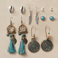 New Fashion Dream Catcher Shell Feather Earrings Set 6 Pairs Of Retro Ethnic Style Earrings Set Wholesale main image 1