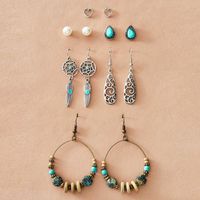 New Fashion Dream Catcher Shell Feather Earrings Set 6 Pairs Of Retro Ethnic Style Earrings Set Wholesale main image 3