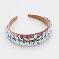 Baroque Fashion Headband Leaf Tassel Inlaid Glass Diamond Color Diamond Wide-brimmed Headband sku image 3