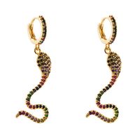 New Fashion Snake-shaped Earrings Inlaid With Colored Zircon Copper Plated 18k Gold Long Earrings sku image 1