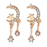 Simple Star And Moon Metal Texture Earrings With Diamonds And Shiny Tassel Earrings sku image 1