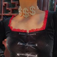 New Fashion Claw Chain Diamond Geometric Dollar Sign Punk Zircon Necklace Wholesale sku image 1