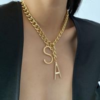 New Fashion Simple Thick Chain Tassel Geometric Ornament Sa Letter Hollow Pendant Necklace sku image 1