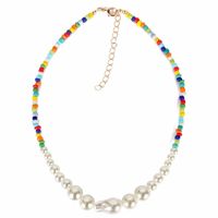 Bohemian Colored Rice Bead Necklace Necklace Shaped Pearl Choker Necklace sku image 1