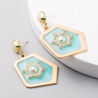New Fashion Geometric Diamond-set Pearl Earrings Retro Alloy Dripping Earrings main image 5