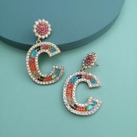 Nueva Moda Letra C Con Incrustaciones De Diamantes Pendientes Nihaojewelry Para Mujer main image 4
