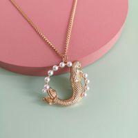 New Fashion Fish-shaped Necklace Geometric Round Pearl Necklace Earrings main image 5