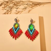 New Retro Baroque Crystal Cross Tassel Stained Glass Drop Earrings main image 1