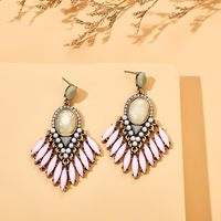 New Retro Baroque Crystal Cross Tassel Stained Glass Drop Earrings main image 3
