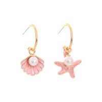 New Fashion Enamel Glaze Earrings S925 Silver Needle Wild Pearl Sweet Starfish Shell Earrings sku image 1