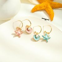 New Fashion Enamel Glaze Earrings S925 Silver Needle Wild Pearl Sweet Starfish Shell Earrings main image 1