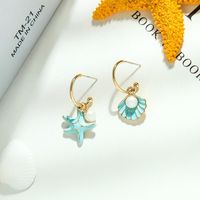 New Fashion Enamel Glaze Earrings S925 Silver Needle Wild Pearl Sweet Starfish Shell Earrings main image 3