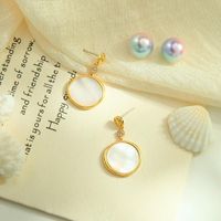 New Fashion Creative Geometric Diamond Shell Pearl Earrings main image 3