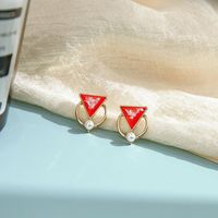 New Fashion S925 Silver Needle Earrings Geometric Candy Color Fragments Triangle Earrings Wild Pearl Earrings main image 3