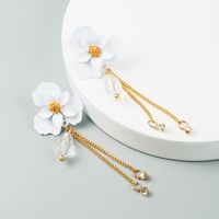 Korean Summer New Fashion Flower Crystal Long Tassel Alloy Diamond Earrings sku image 1