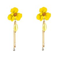 Korean Summer New Fashion Flower Crystal Long Tassel Alloy Diamond Earrings sku image 2