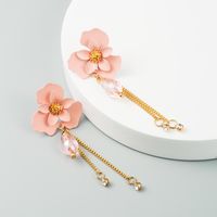 Korean Summer New Fashion Flower Crystal Long Tassel Alloy Diamond Earrings sku image 3