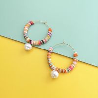 New Fashion Bohemian Drop Pearl Earrings Handmade Rice Beads Large Circle Earrings Wholesale main image 3