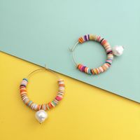 New Fashion Bohemian Drop Pearl Earrings Handmade Rice Beads Large Circle Earrings Wholesale main image 4