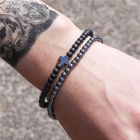 New Fashion Simple 4mm Black Matte Copper Beads Wear Cross Elastic Suit Bracelet main image 2