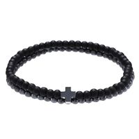 Nueva Moda Simple 4mm Cuentas De Cobre Negro Mate Usar Cruz Elástica Pulsera De Traje main image 3