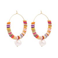 New Fashion Bohemian Drop Pearl Earrings Handmade Rice Beads Large Circle Earrings Wholesale sku image 1