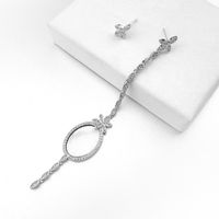 New Fashion 925 Silver Needle Copper Inlay Zircon Asymmetric Earrings Flower Tassel Long Earrings sku image 1