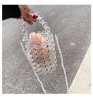 Crafts Transparent Beads Dinner Bag Beaded Bag Round Barrel Small Handbag Pearl Basket Bag Shoulder Portable main image 1