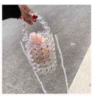 Crafts Transparent Beads Dinner Bag Beaded Bag Round Barrel Small Handbag Pearl Basket Bag Shoulder Portable main image 2