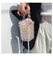 Crafts Transparent Beads Dinner Bag Beaded Bag Round Barrel Small Handbag Pearl Basket Bag Shoulder Portable sku image 1