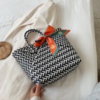 New Fashion Woven Bag Shopping Bag Bag Female Bag Vegetable Basket Handbag Simple Large Capacity Handmade Straw Bag sku image 1