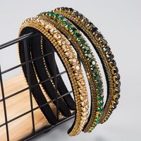 New Fashion Wild Hairband Multi-layer Glass Drill Full Diamond Gold Velvet Fashion Thin-edged Headband main image 2