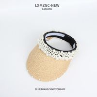 New Fashion Pearl Outdoor Sun Hat Straw Wholesale sku image 1