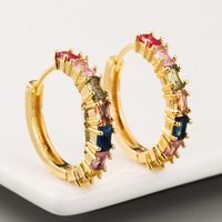 Copper Plated 18k Gold Inlaid Colorful Zircon Earrings Hip Hop Creative Fashion Earrings main image 3