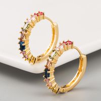 Copper Plated 18k Gold Inlaid Colorful Zircon Earrings Hip Hop Creative Fashion Earrings main image 4