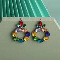 54032 Europäische Und Amerikanische Übertriebene Geometrische Runde Ohrringe Damenmode Glas Voller Diamant Farbige Ohrringe main image 5