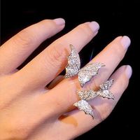 Color Three-dimensional Three Butterfly Rings Flash Diamond Micro-set Zircon Open Index Finger Ring For Women Wholesale main image 2