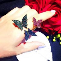 Color Three-dimensional Three Butterfly Rings Flash Diamond Micro-set Zircon Open Index Finger Ring For Women Wholesale main image 4