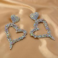 New 925 Silver Post Artificial Rhinestone Hollow Love Earrings For Women Wholesale main image 5