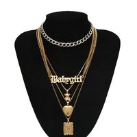 New Fashion Simple Ethnic Style Multi-layer Letter Pendant Set Necklace For Women Wholesale sku image 3