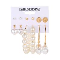 New Fashion Simple Suit Earrings Pearl Love Big Circle Earrings 6 Pairs Of Earrings sku image 1