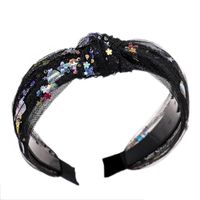 Korean New Fashion Wild Mesh Yarn Sequins Love Knotted Headband Lace Cheap Headband Wholesale main image 3