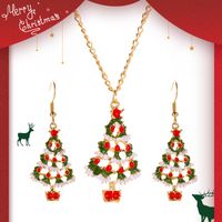 New Fashion Christmas Color Cute Dripping Oil Christmas Tree Earring Necklace Set Wholesale main image 1